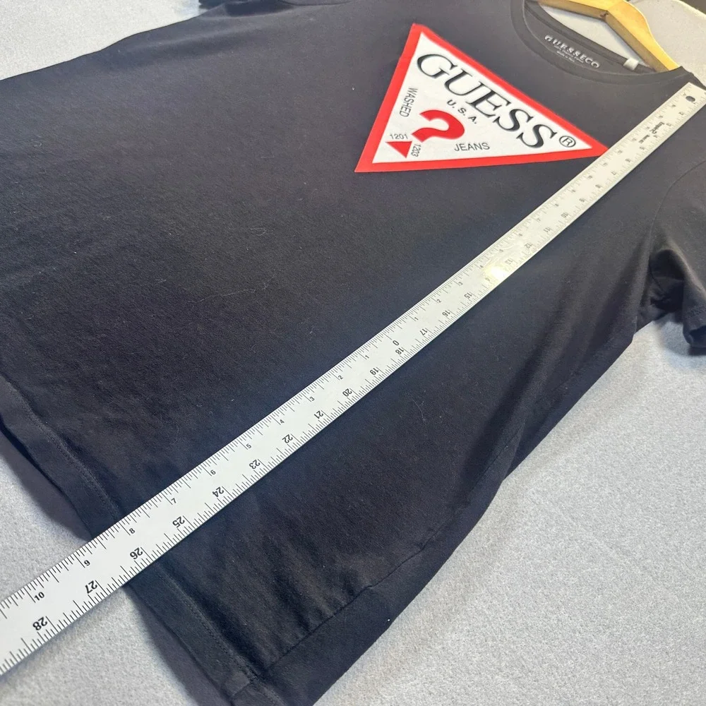 GUESS ECO Mens Black Triangle Logo Organic Cotton T-Shirt Large L - Picture 3 of 6